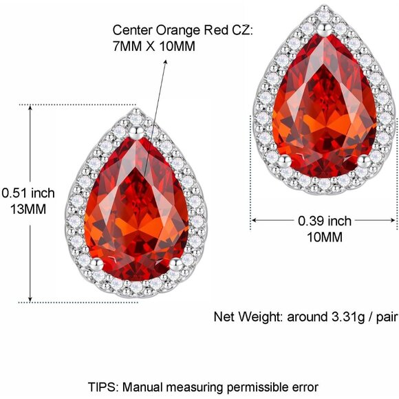 Women's Teardrop Mall Dainty Birthstone Cubic Zirconia Orange Elegant Earring - Picture 2 of 6